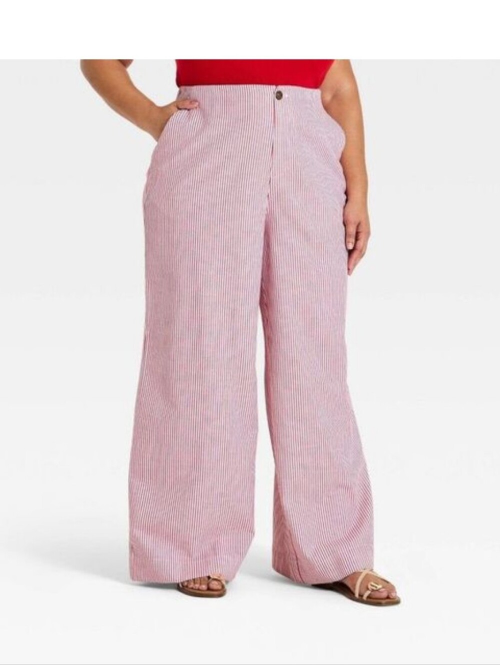 A New Day Wide Leg Trousers, Red And White Striped NWT